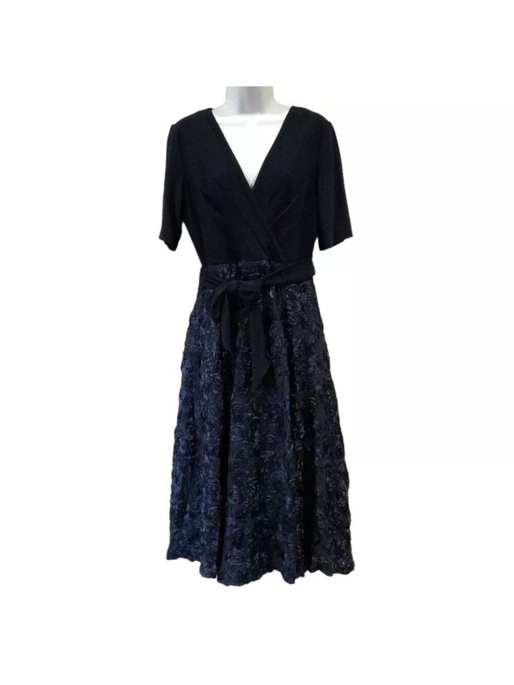 Alex Evenings Embellished Surplice Cocktail Dress Size 10 Navy Wedding Guest
